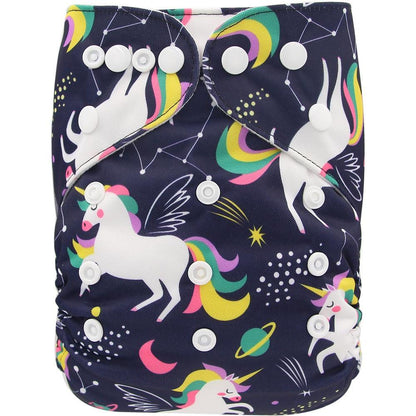 Stevvex baby cloth diaper reusable pocket diaper with unicorn print navy waterproof outer on Tampa Home & Garden Store