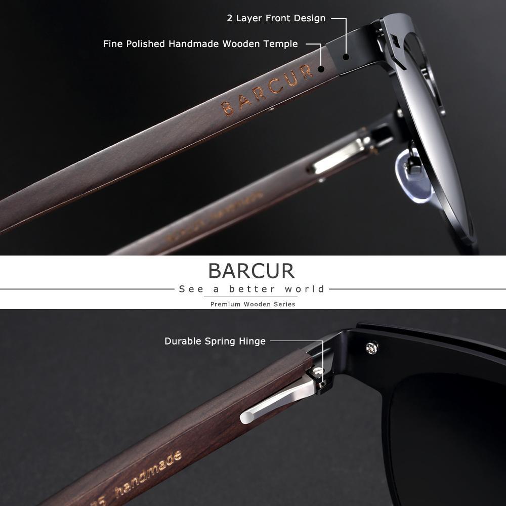 BARCUR retro cat-eye wood polarized sunglasses with stainless steel frame unisex on Tampa Home & Garden Store