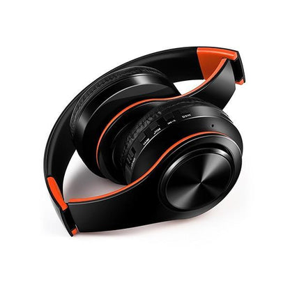 Stevvex Bluetooth wireless headphones with mic ST10S4219GBY, black/orange over-ear headset on Tampa Home & Garden Store