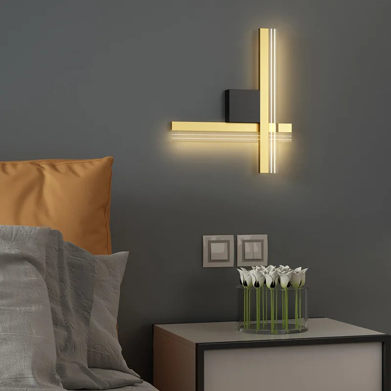 DecorBites LED aluminum wall light gold finish modern sconce with vertical and horizontal bars on Tampa Home & Garden Store