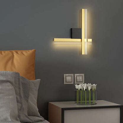 DecorBites LED aluminum wall light gold finish modern sconce with vertical and horizontal bars on Tampa Home & Garden Store