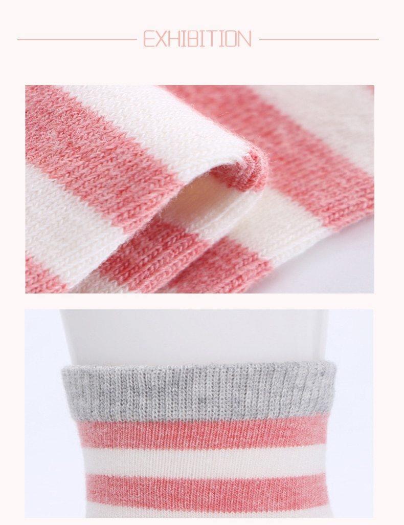Stevvex baby socks 5-pair set, soft cotton with pink white stripes and grey cuff for kids on Tampa Home & Garden Store
