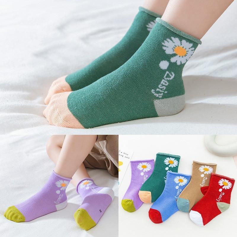 Stevvex baby cotton winter socks 5-pair set in assorted colors with daisy pattern on Tampa Home & Garden Store