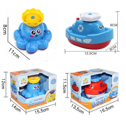 Stevvex bath toys set: blue octopus with yellow cap and blue water-spraying boat ST15BY13456BAAJI on Tampa Home & Garden Store