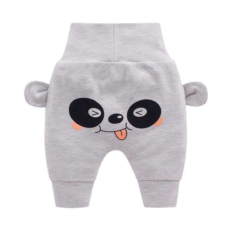 Stevvex baby pants gray with panda face print, cute side ears, elastic waistband for kids on Tampa Home & Garden Store