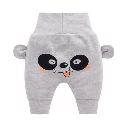 Stevvex baby pants gray with panda face print, cute side ears, elastic waistband for kids on Tampa Home & Garden Store