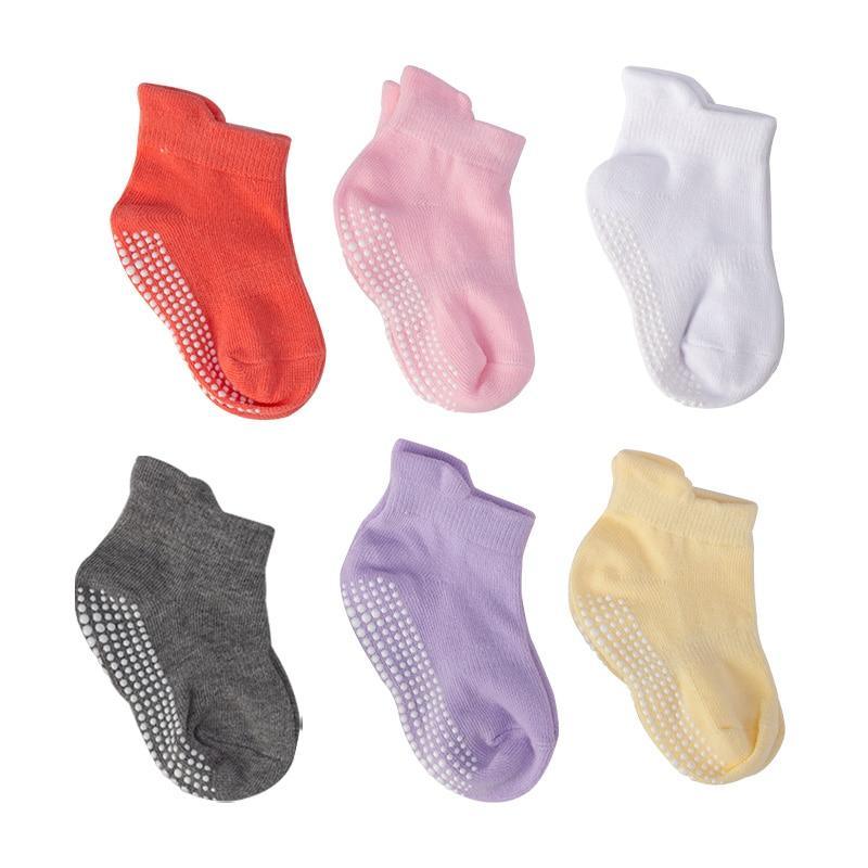 Six pairs of Stevvex cotton baby socks with non-slip grip dots low-cut boat design on Tampa Home & Garden Store