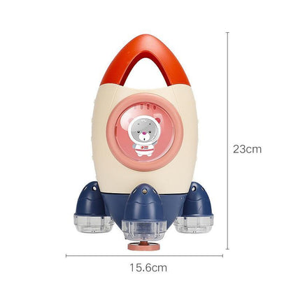 Stevvex Baby Spin Water Spray Rocket Bath Toy red beige rocket with blue boosters for kids on Tampa Home & Garden Store
