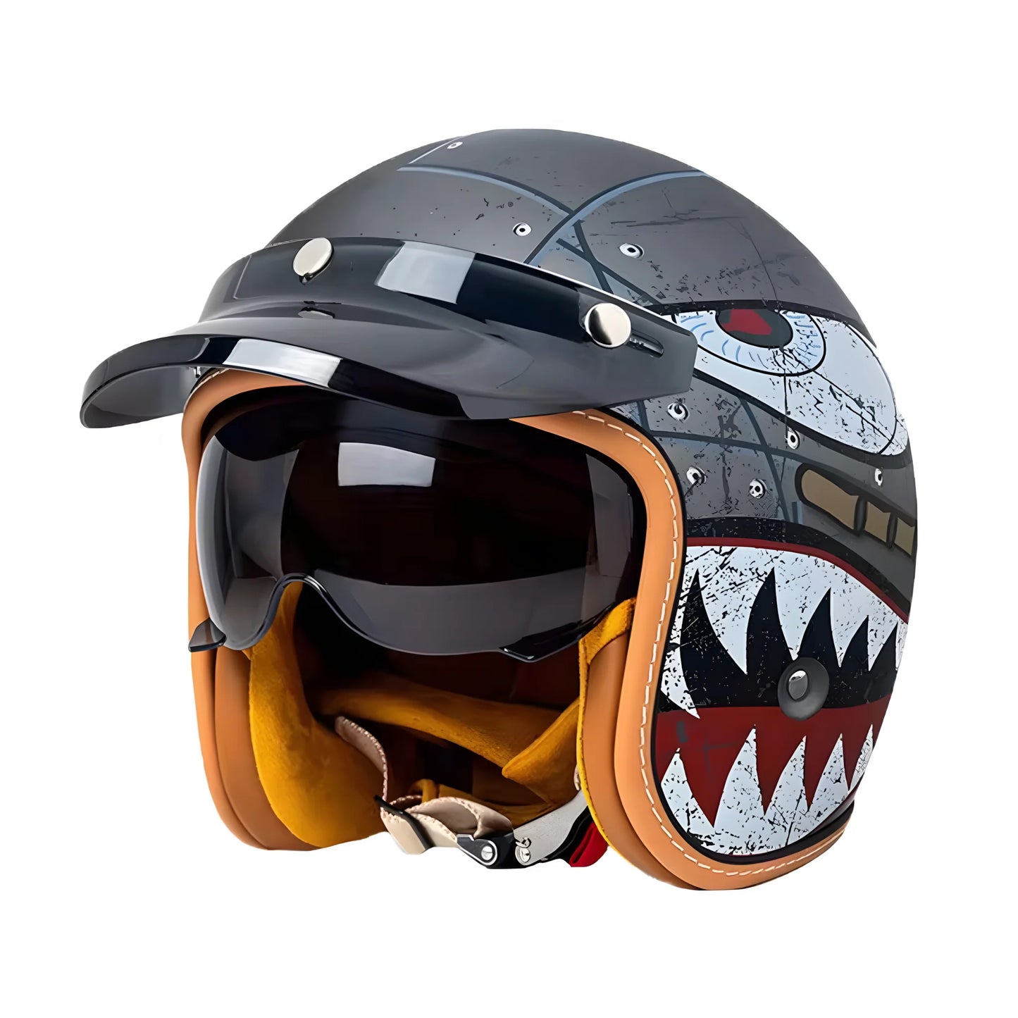 The Street King open-face helmet by BikerZoneZ, gray shell with orange interior on Tampa Home & Garden Store