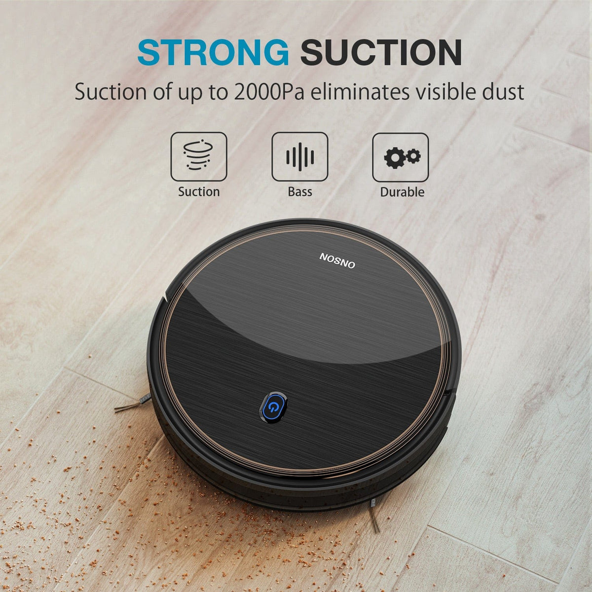 ONSON J10C robot vacuum cleaner, black with copper rim, strong suction up to 2000Pa on Tampa Home & Garden Store