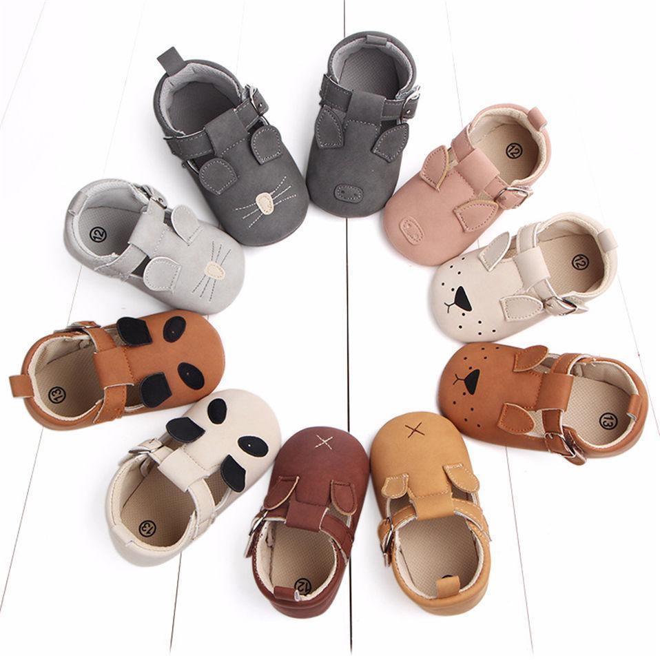 Flexible Stevvex baby shoes, unisex, animal-face first-walker style in assorted colors on Tampa Home & Garden Store