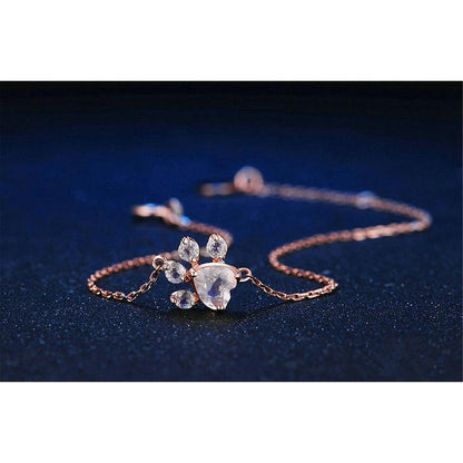 Bracelet Stevvex rose-gold chain with paw crystal cluster and pink heart cz centerpiece on Tampa Home & Garden Store