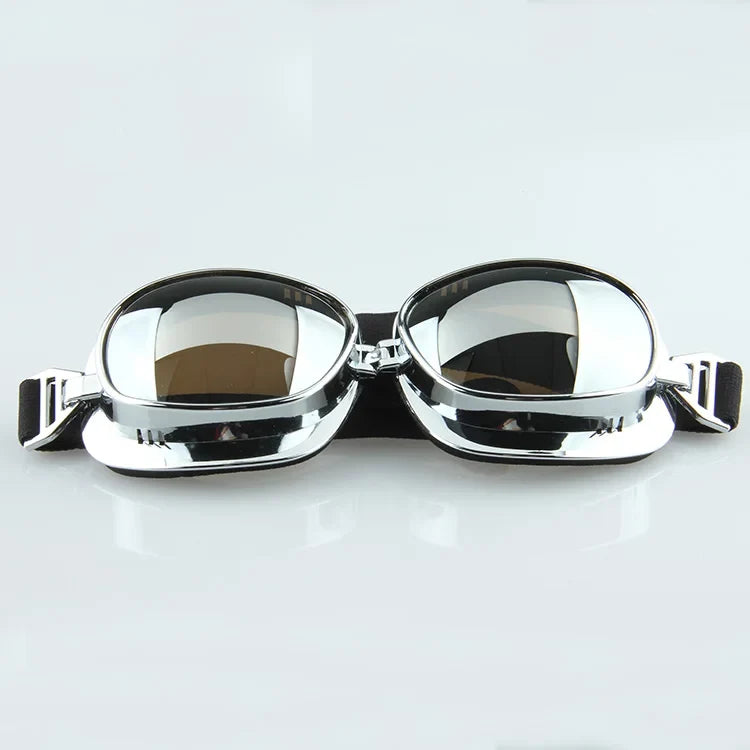 Motorcycle goggles chrome frame with dark tinted lenses, vintage windproof UV protection by BikerZoneZ on Tampa Home & Garden Store