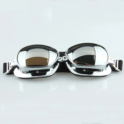 Motorcycle goggles chrome frame with dark tinted lenses, vintage windproof UV protection by BikerZoneZ on Tampa Home & Garden Store