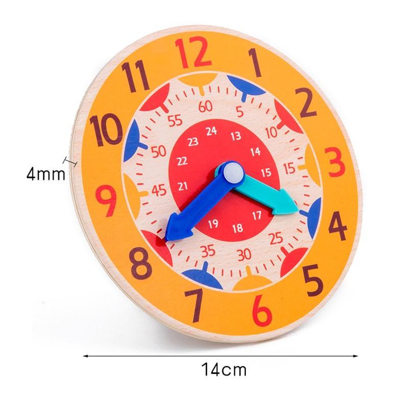 Children Montessori wooden clock toy for kids, orange dial with blue and teal hands Stevvex on Tampa Home & Garden Store