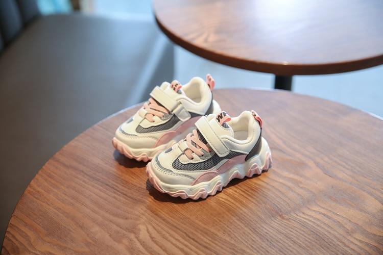 Stevvex baby toddler sneakers pair with pink accents, light grey mesh canvas uppers on Tampa Home & Garden Store