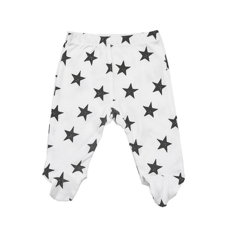 Stevvex baby trousers 0-18m white cotton footed pants with black star print unisex on Tampa Home & Garden Store
