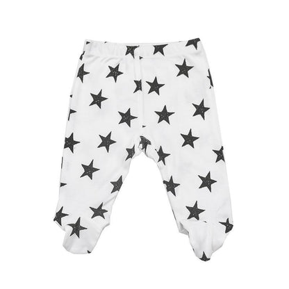 Stevvex baby trousers 0-18m white cotton footed pants with black star print unisex on Tampa Home & Garden Store