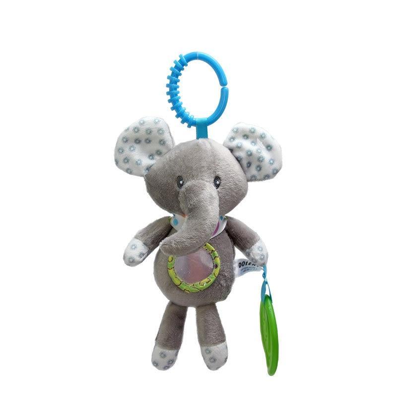 Elephant baby plush rattle hanging toy with blue ring and grey body Stevvex crib mobile on Tampa Home & Garden Store