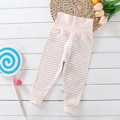 Baby striped cotton leggings with high waist pink beige for newborns Stevvex on Tampa Home & Garden Store