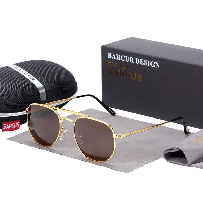 Stevvex gold square sunglasses with polarized brown lenses UV400 on Tampa Home & Garden Store