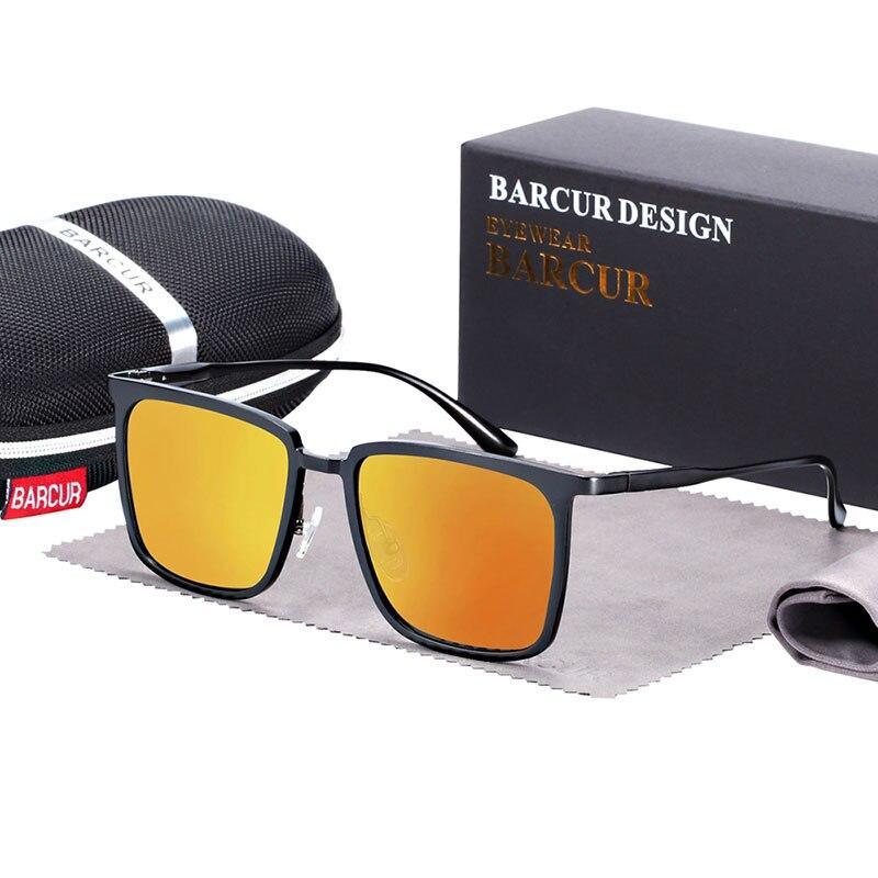 Barcur polarized square sunglasses with orange mirrored UV400 lenses aluminum–magnesium frame on Tampa Home & Garden Store