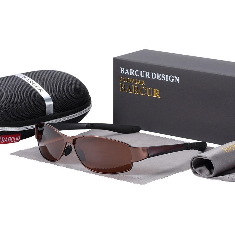 Barcur polarized square sunglasses with brown frame and lenses includes case and cleaning cloth on Tampa Home & Garden Store