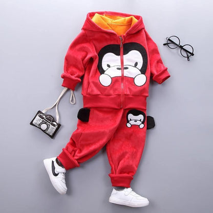 Stevvex baby winter 3-piece red fleece hoodie set with bear print pants on Tampa Home & Garden Store