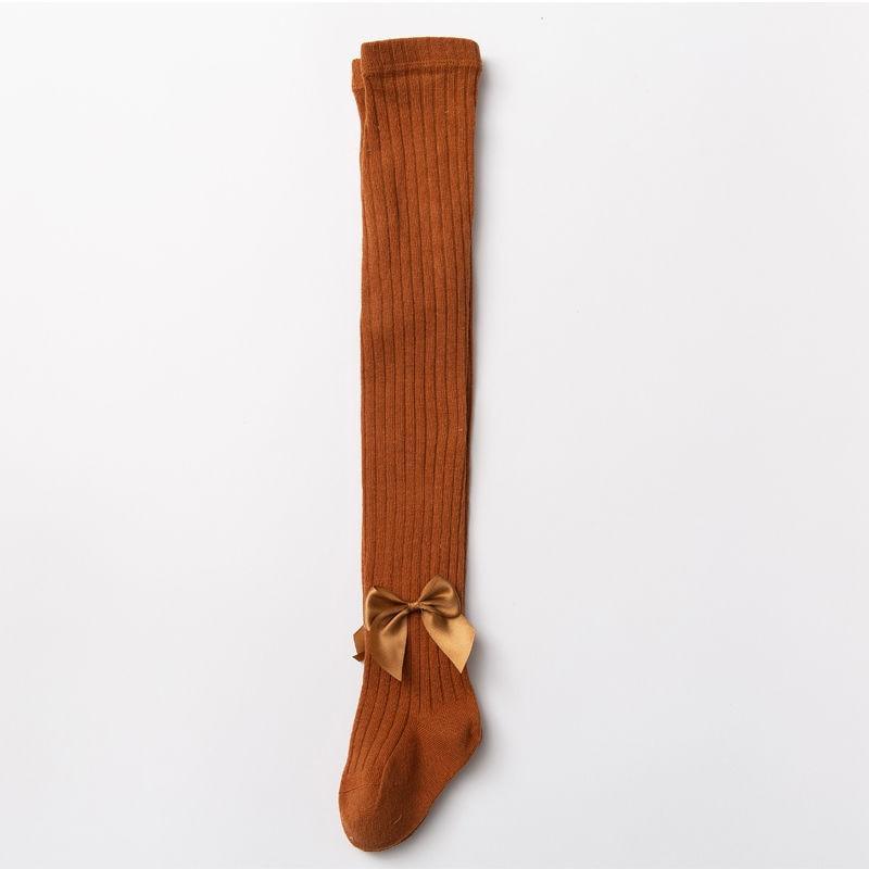 Baby girls tights Stevvex brown ribbed cotton knit with bowknot ankle bow, soft warm on Tampa Home & Garden Store