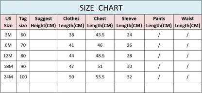 Stevvex baby romper size chart with US sizes 3M–24M and height plus garment length measurements on Tampa Home & Garden Store