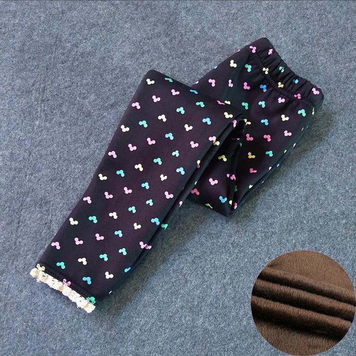 Stevvex kids thickened fleece-lined leggings in black with multicolor tiny bow polka pattern on Tampa Home & Garden Store