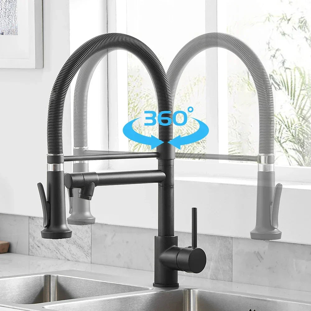 DecorBites Kitchen Mixer Tap Dual Spout Faucet black with flexible spring hoses 360° swivel on Tampa Home & Garden Store