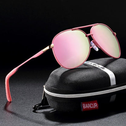 Stevvex gradient aviator sunglasses with pink mirrored UV400 polarized lenses Barcur case on Tampa Home & Garden Store
