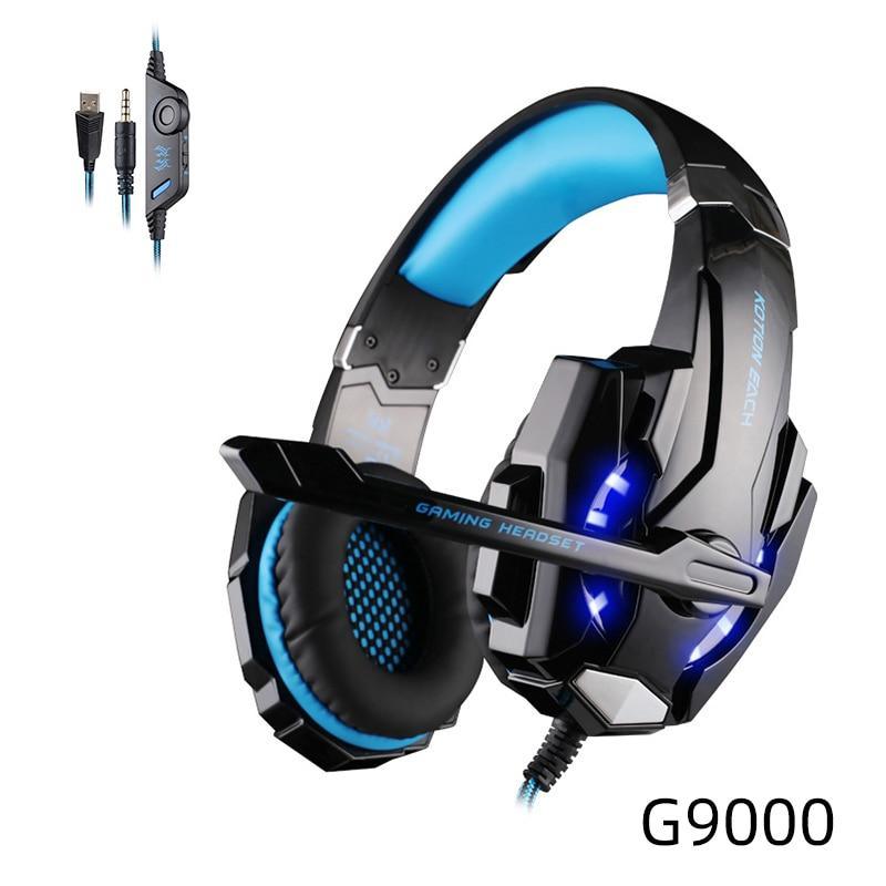 Stevvex over-ear wired gaming headset with blue LED accents, built-in mic, deep bass for PC on Tampa Home & Garden Store