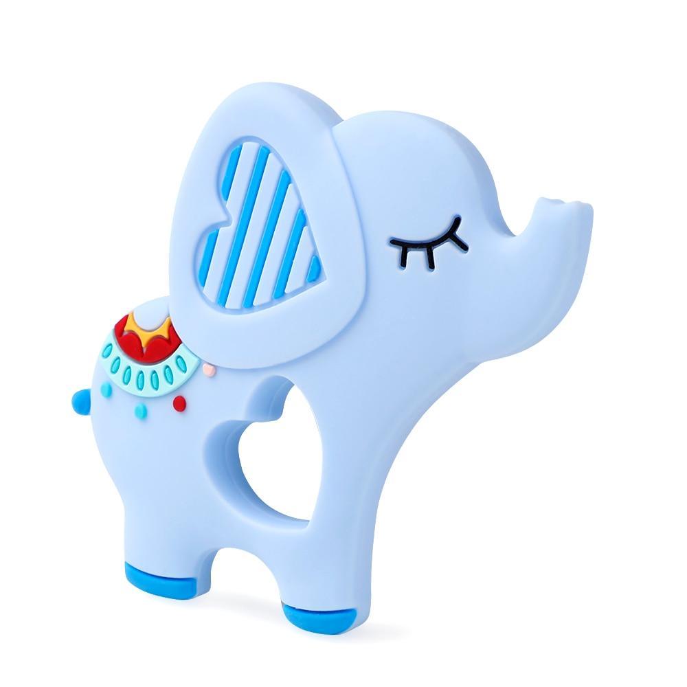 Baby silicone elephant teether in blue with ring handle ear detail on Tampa Home & Garden Store