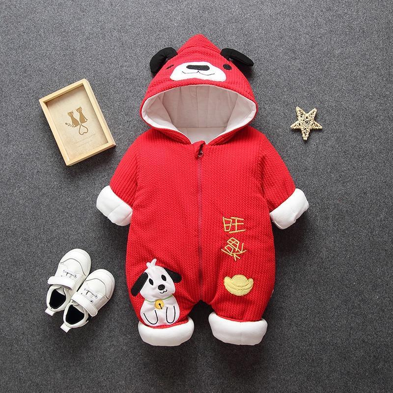 Kids red warm cotton romper jumpsuit with hood, panda applique and gold details by Stevvex on Tampa Home & Garden Store