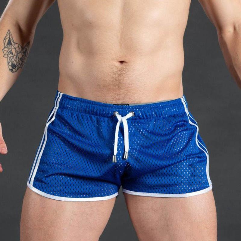 Blue mesh gym shorts by Stevvex with white drawstring on Tampa Home & Garden Store
