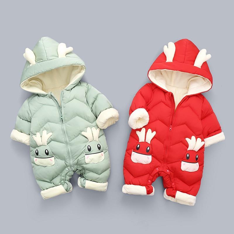 Stevvex baby hooded quilted snowsuit set mint green and red with ears and white cuffs two on Tampa Home & Garden Store