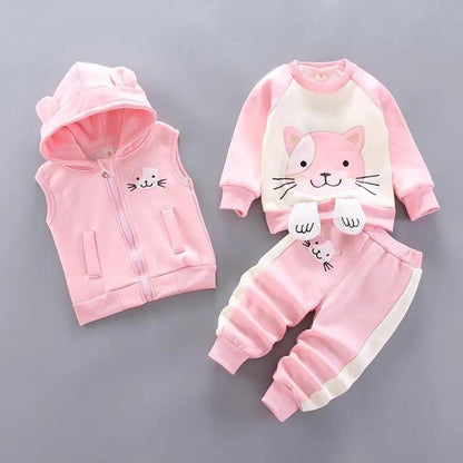 Bear Ear Hooded Baby Sweater Set for Autumn Wear
