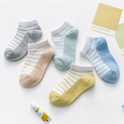 Stevvex 5-pair cotton baby socks set in pastel stripes, breathable mesh, ankle-length on Tampa Home & Garden Store