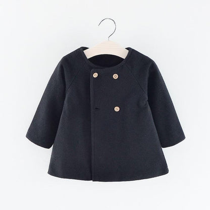 Baby Girl Woolen Long Coat by Stevvex, black, windproof, wooden buttons for autumn and winter on Tampa Home & Garden Store