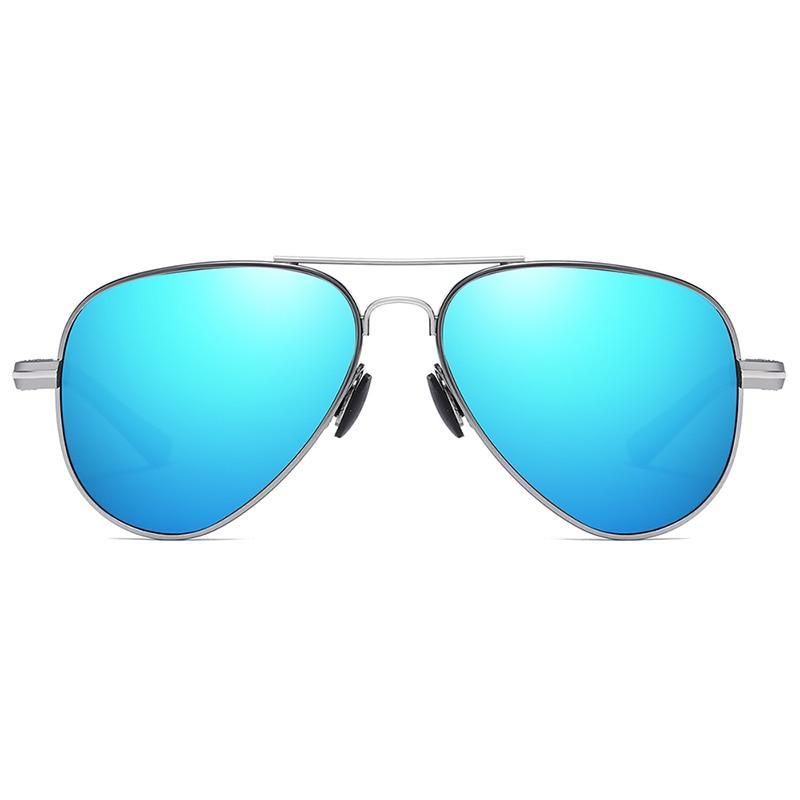 Stevvex aviator sunglasses with polarized blue mirrored lenses and silver frame on Tampa Home & Garden Store