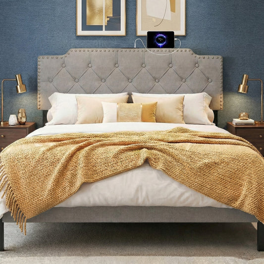 Headboard for Queen and Full Size Bed Rivet Tufted Upholstered Head Board - Tampa Home & Garden Store