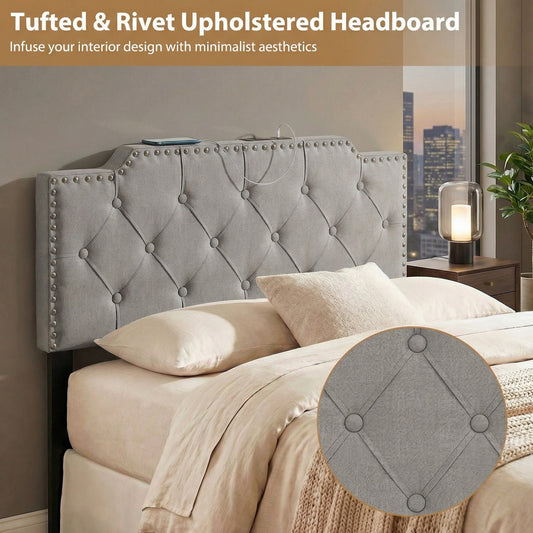 Headboard for Queen and Full Size Bed Rivet Tufted Upholstered Head Board - Tampa Home & Garden Store