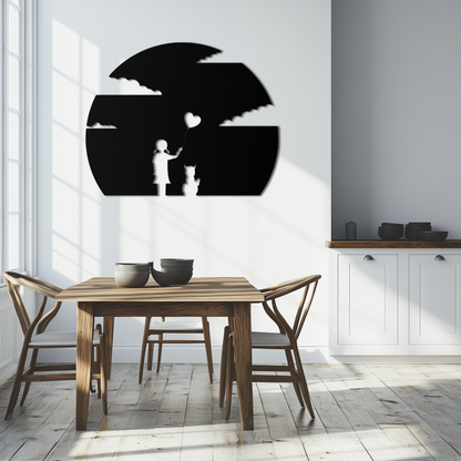 Heart Balloon Girl & Cat Metal Wall Art - Whimsical Steel Decor - KAF140 - Tampa Home & Garden Store
