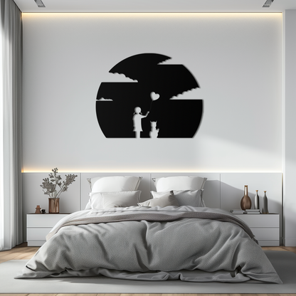 Heart Balloon Girl & Cat Metal Wall Art - Whimsical Steel Decor - KAF140 - Tampa Home & Garden Store