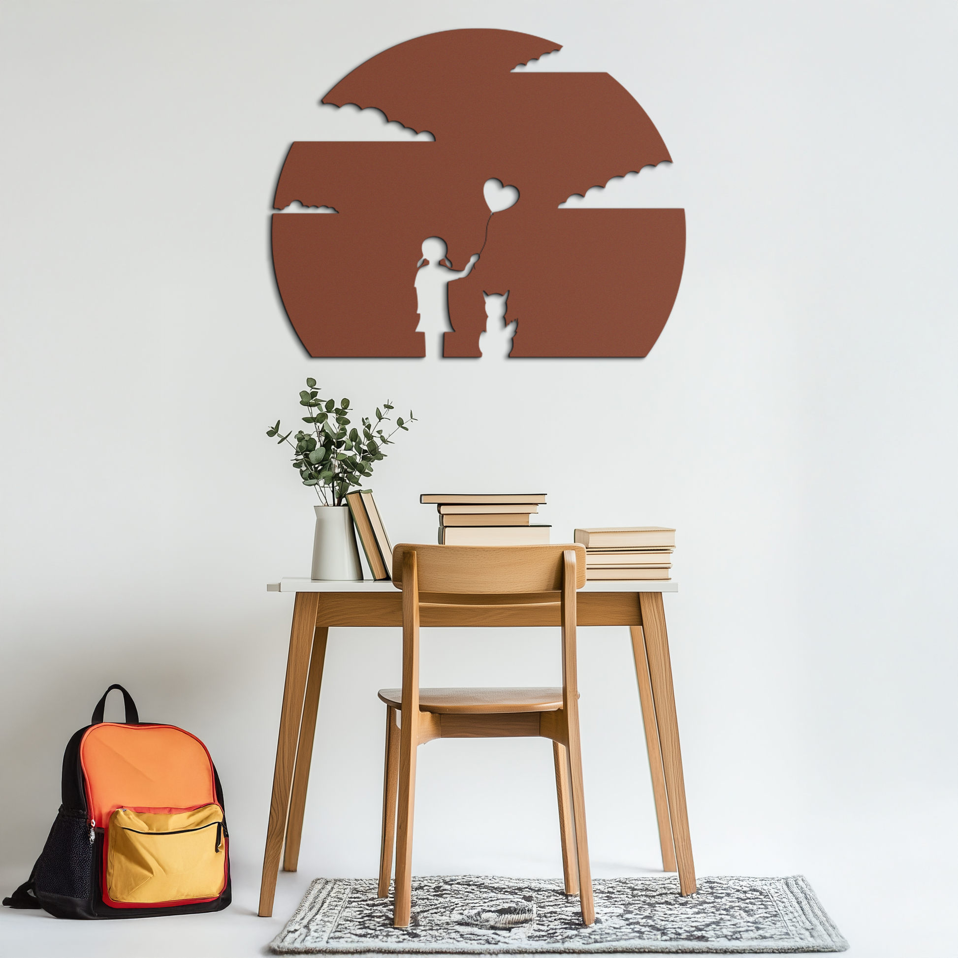 Heart Balloon Girl & Cat Metal Wall Art - Whimsical Steel Decor - KAF140 - Tampa Home & Garden Store