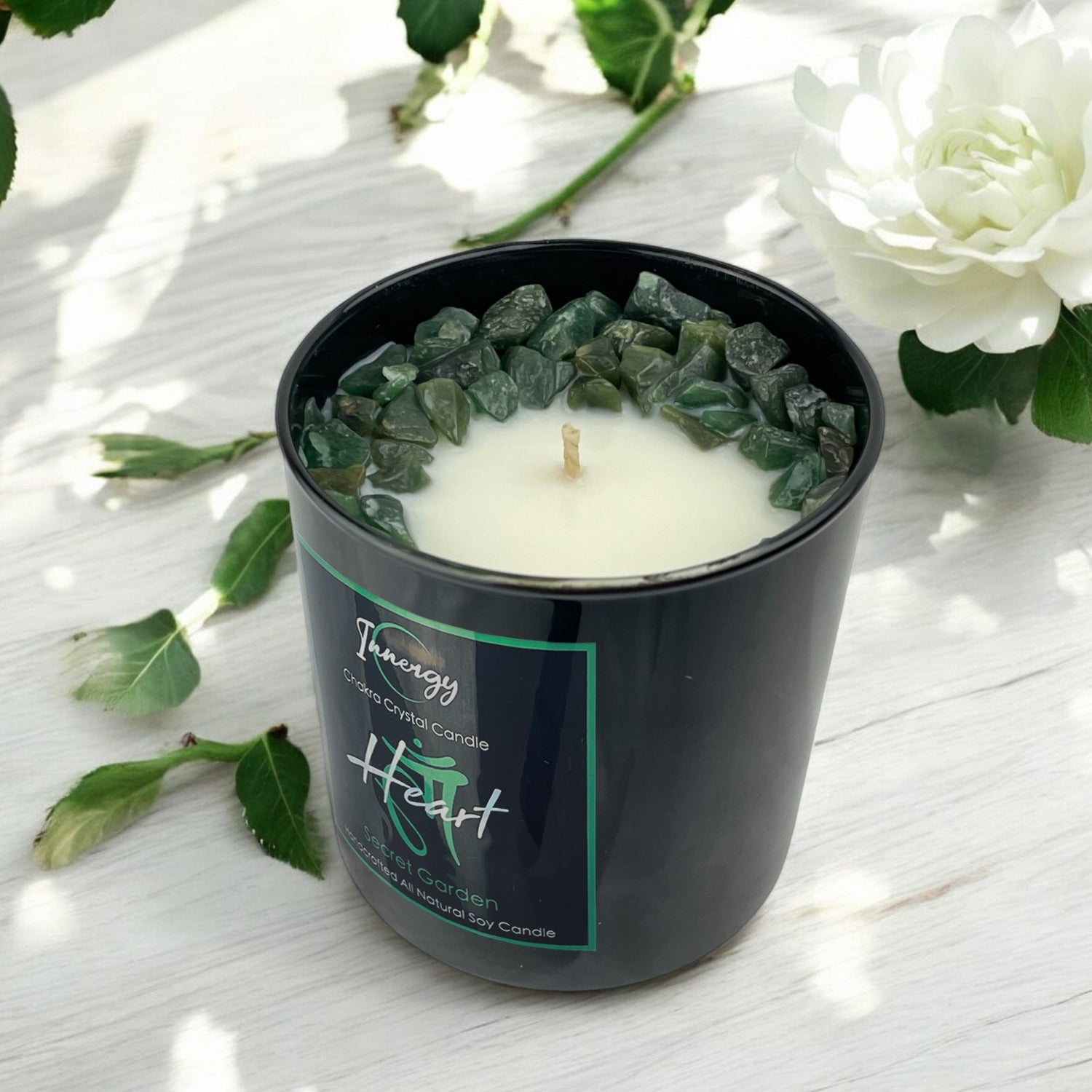 Heart Chakra Crystal Candle with Green Aventurine | Coconut-Soy Wax Candle, 9oz - Tampa Home & Garden Store