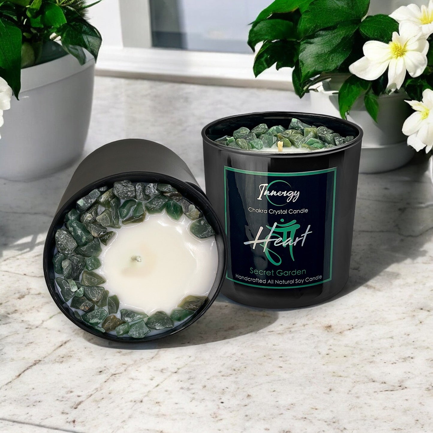 Heart Chakra Crystal Candle with Green Aventurine | Coconut-Soy Wax Candle, 9oz - Tampa Home & Garden Store
