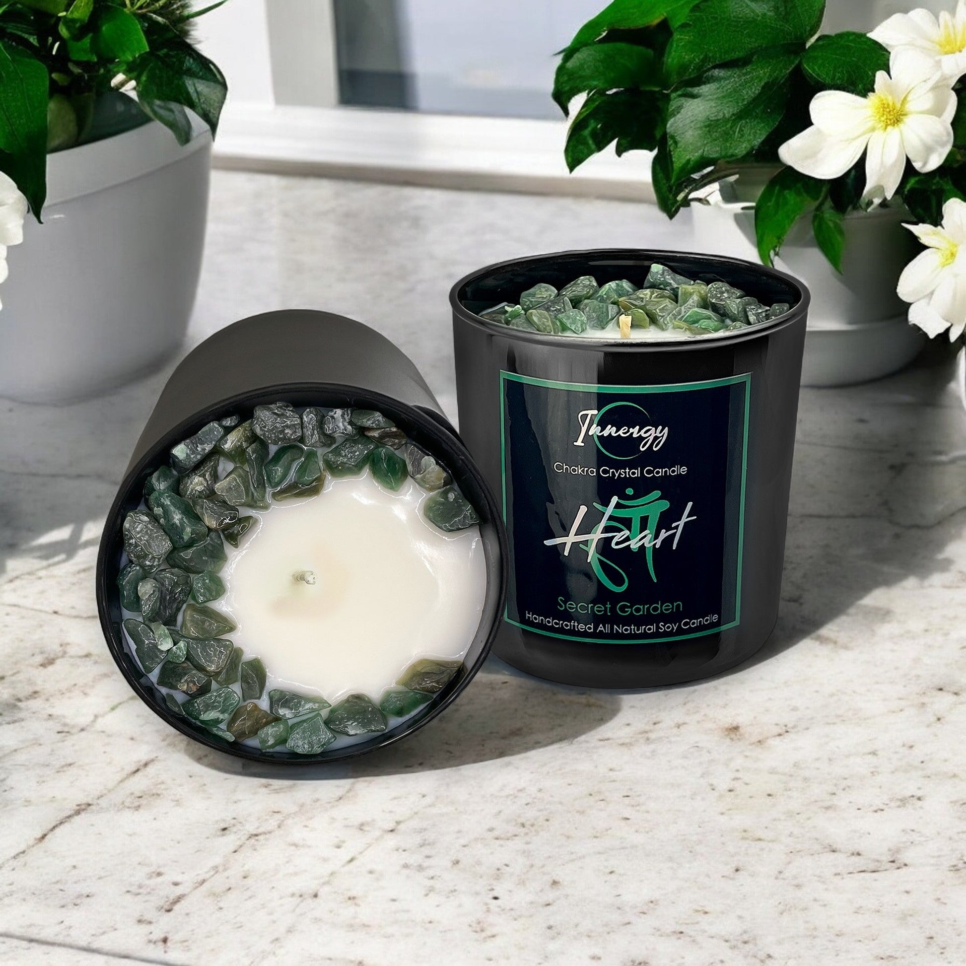 Heart Chakra Crystal Candle with Green Aventurine | Coconut-Soy Wax Candle, 9oz - Tampa Home & Garden Store
